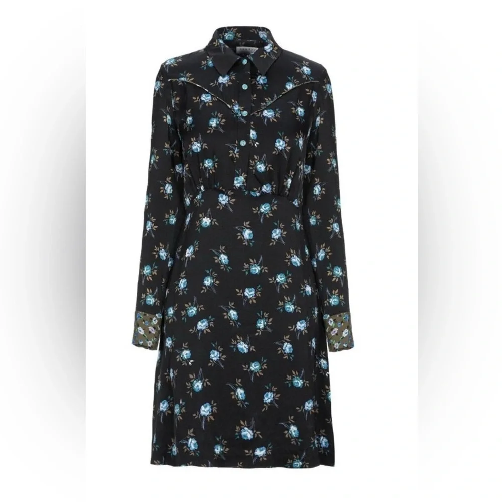 Sandro Paris Black Floral Button-Front Satin Dress- Size 38 (US 6) 100% Viscose - Picture 3 of 14